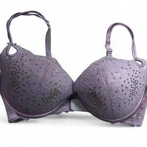 Victorias secret purple lace Bra 36DD EUC Bling Padded Push up Bombshell